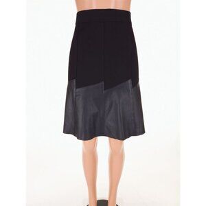 ELIE TAHARI 4 Becky Paneled Mixed-Media Skirt in Black Lamb Leather